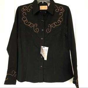 Scully Western Black Shirt with Embroidered Cross
